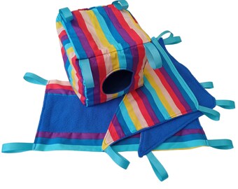 4 Piece Rat Hammock Set - Small Pet Hammock Set - 1 Cube Hammock, 2 Corner Hammocks, 1 Rectangular Hammock - Stripes & Polar Fleece