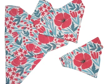 Poppy Flower Dog or Cat Bandana - Patterned Bandana for Dogs or Cats - Pet Neckwear - Over the Collar Bandana