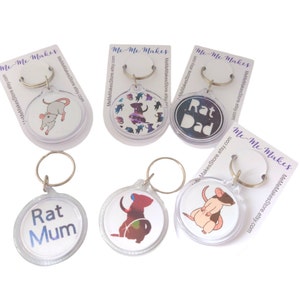 Rat Keyring / Keychain - Round Double Sided Clear Keyrings with Cute Rat Designs - Rat Mum / Rat Dad / I Love Rats