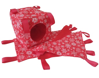 4 Piece Rat Hammock Set - Small Pet Hammock Set - 1 Cube Hammock, 2 Corner Hammocks, 1 Rectangular Hammock Christmas Snowflakes