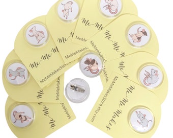 Clear Round Badge / Button 2.5 cm with a Cute Rat Design - Perfect Small Gift