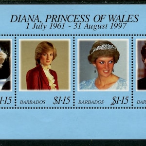BARBADE 762, 1998 Diana, Feuille de 4, MNH (ET0193)