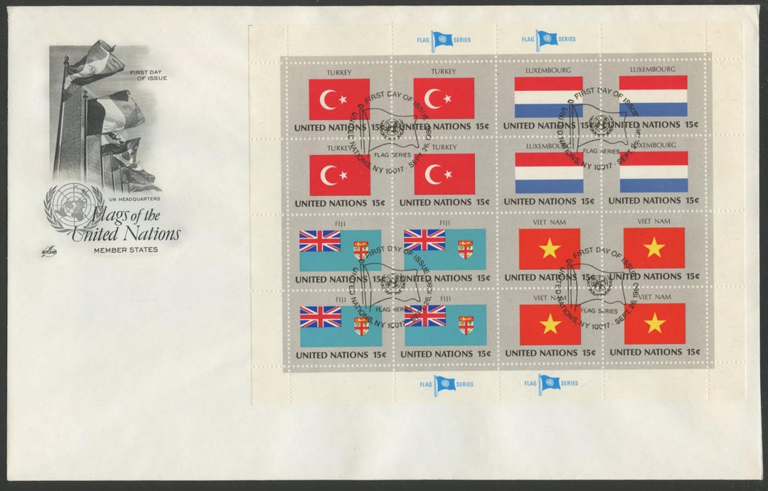 United Nations 325-340, 1980 Flags, Four Artcraft Unaddressed First Day ...