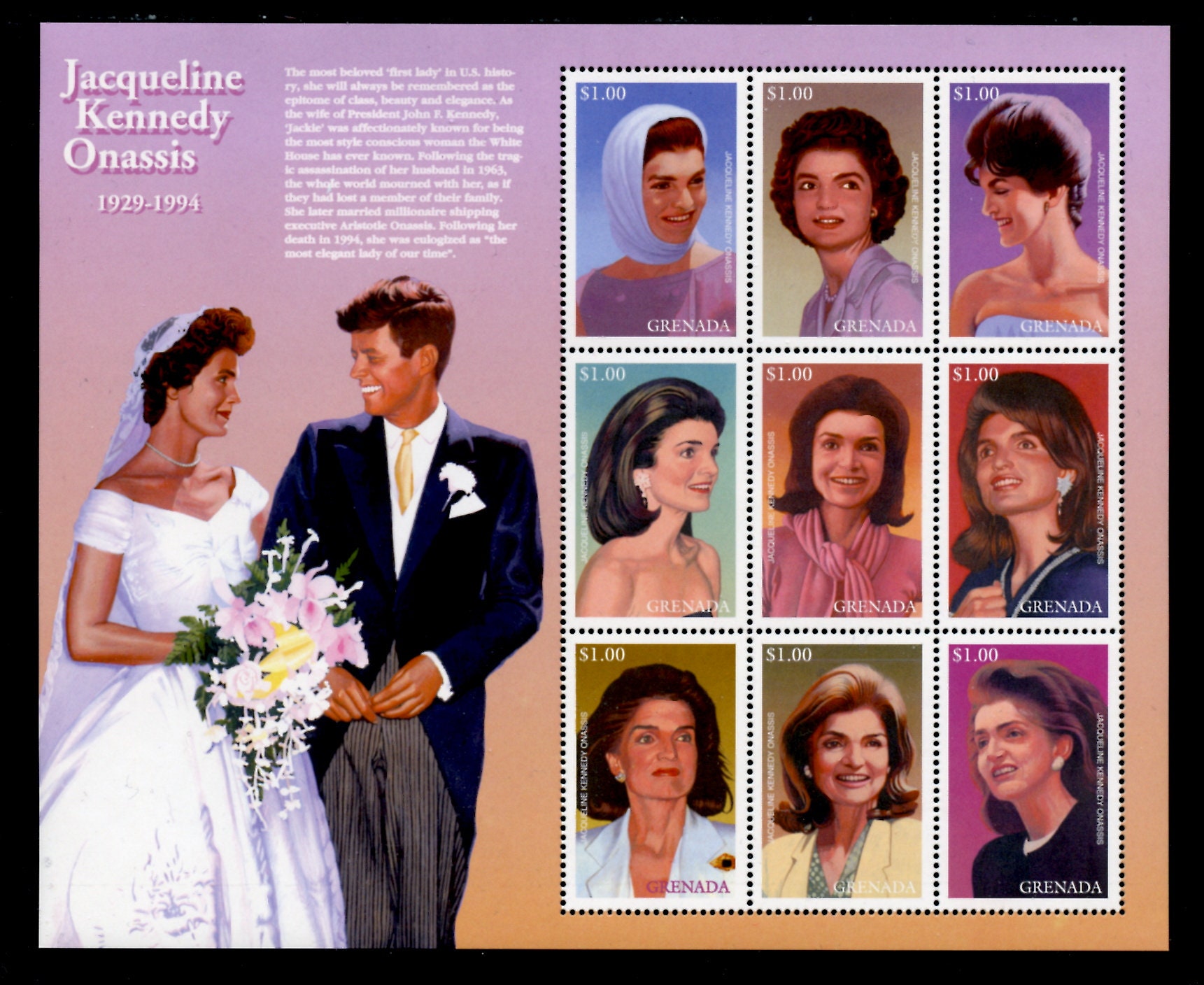 GRENADA 2583, 1996 Jacqueline Kennedy Sheet of 9, MNH (ET0157) - Etsy