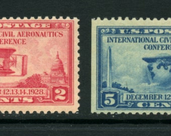 United States 649-50, 1928 Aeronautics, Mint, OG, LH, 5 cents SE at left, (ET0180)