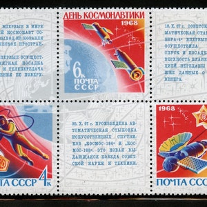 Russia 3458a, 1968 Space Walk, Block of 3 plus Labels, MNH, (ET276)