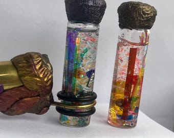 Handmade Brass Kaleidoscope, Colorful Leaves, Interchangeable Oil Jars, 6 Inch