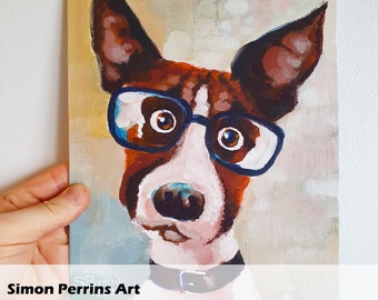 Curious Dog in glasses - Original painting for charity.