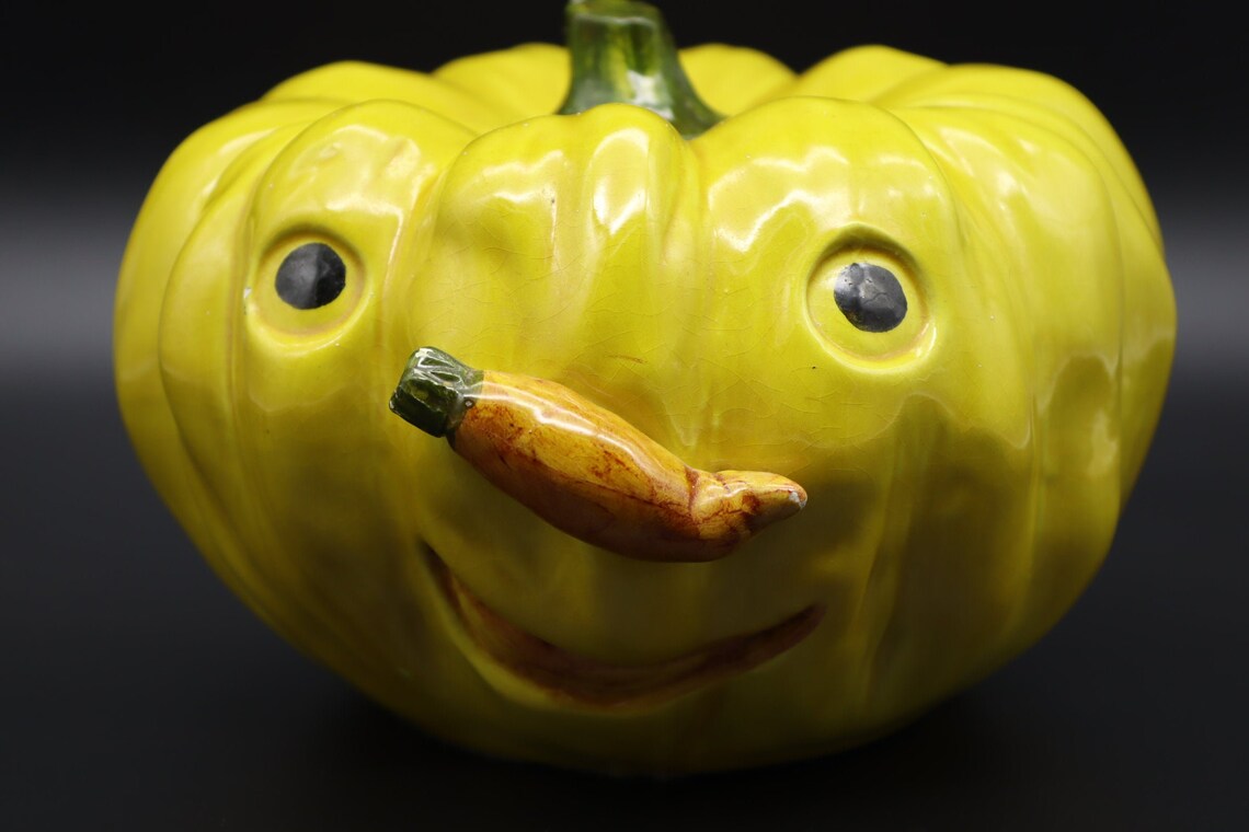 Vintage Ceramic Pumpkin Piggy Bank Italian Pumpkin Coin Bank Etsy