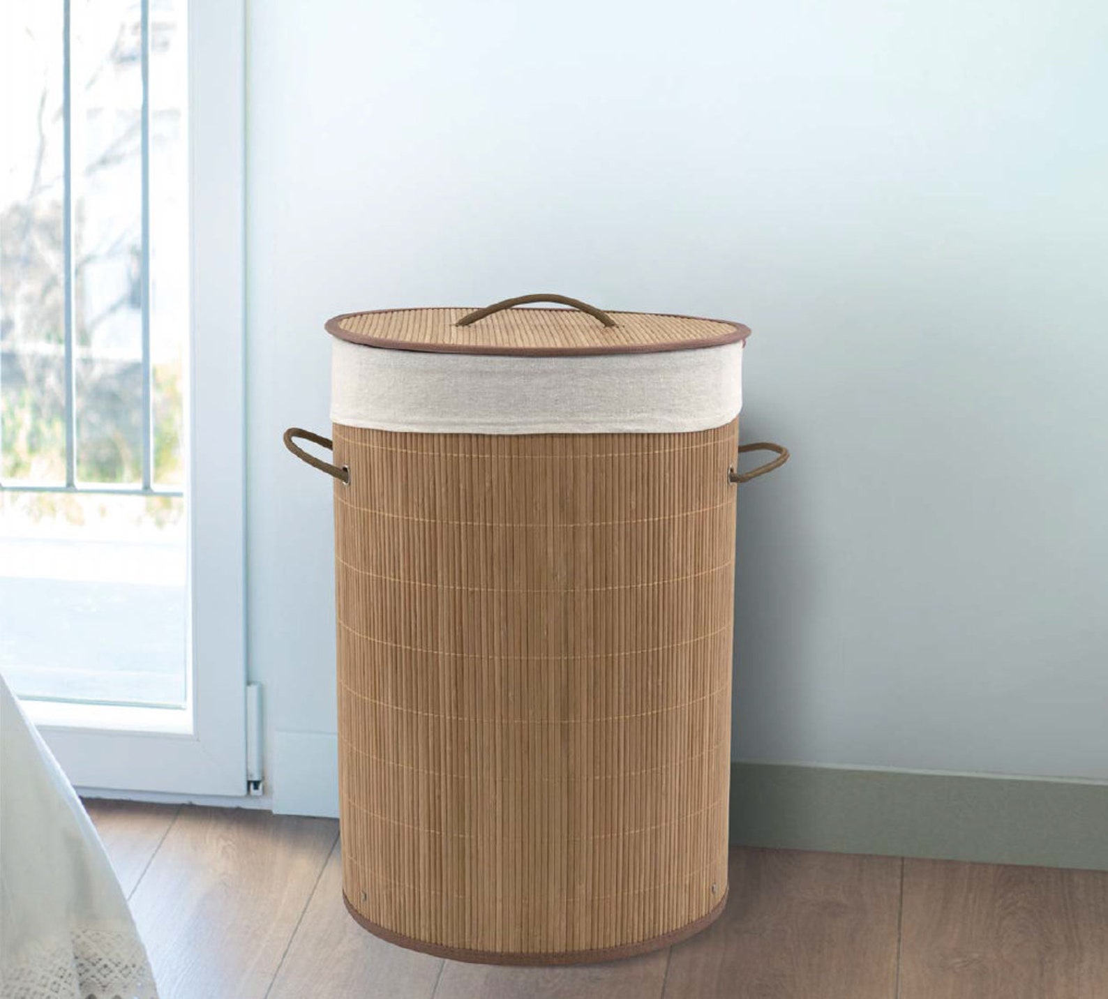 Bamboo Laundry Hamper Laundry Basket Hamper with Lid & Rope Etsy