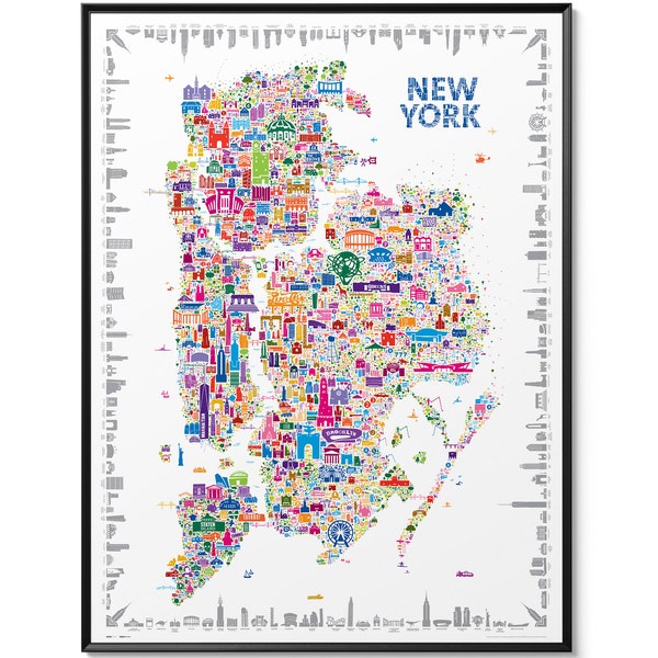Iconic New York City All Boroughs Wall Art Unframed – NYC 5 Boros Colorful Print Poster Map for Home or Office Decor Artwork | NY Souvenir