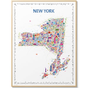 Iconic New York State Poster Map - Colorful Modern Style Wall Art Print of NYS for Home, Apartment & Office Walls Decor - Trendy NY Artwork