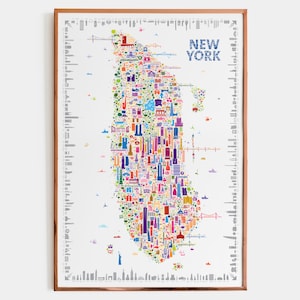 Iconische New York-posterkunstwerk voor huis, woonkamer en kantoor Muren – Vintage designer kleurrijke muurkunst cadeau van trendy NYC-kaartafdruk