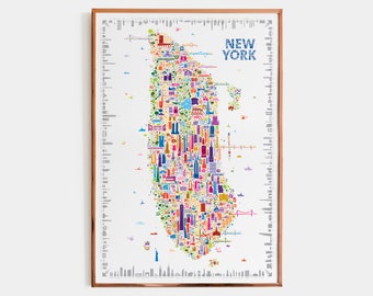 The Original New York Map Poster, Colorful NYC Wall Art Print