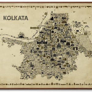 Iconic Kolkata Wall Art Poster – Vintage Sepia Special Ed. – Retro Print Map of City of Joy for Home or Office Room Décor | Calcutta India