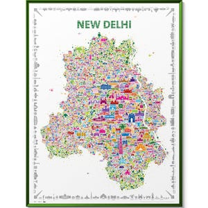 Iconic New Delhi Wall Art – Capital of India Souvenir Poster Map Art Print for Home or Office Décor | Trendy & Colorful Cool Gift Artwork