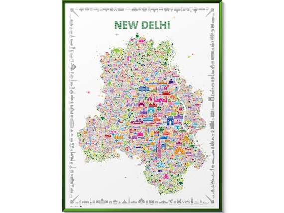 New Delhi Map Poster, Colorful India Capital Wall Art Print