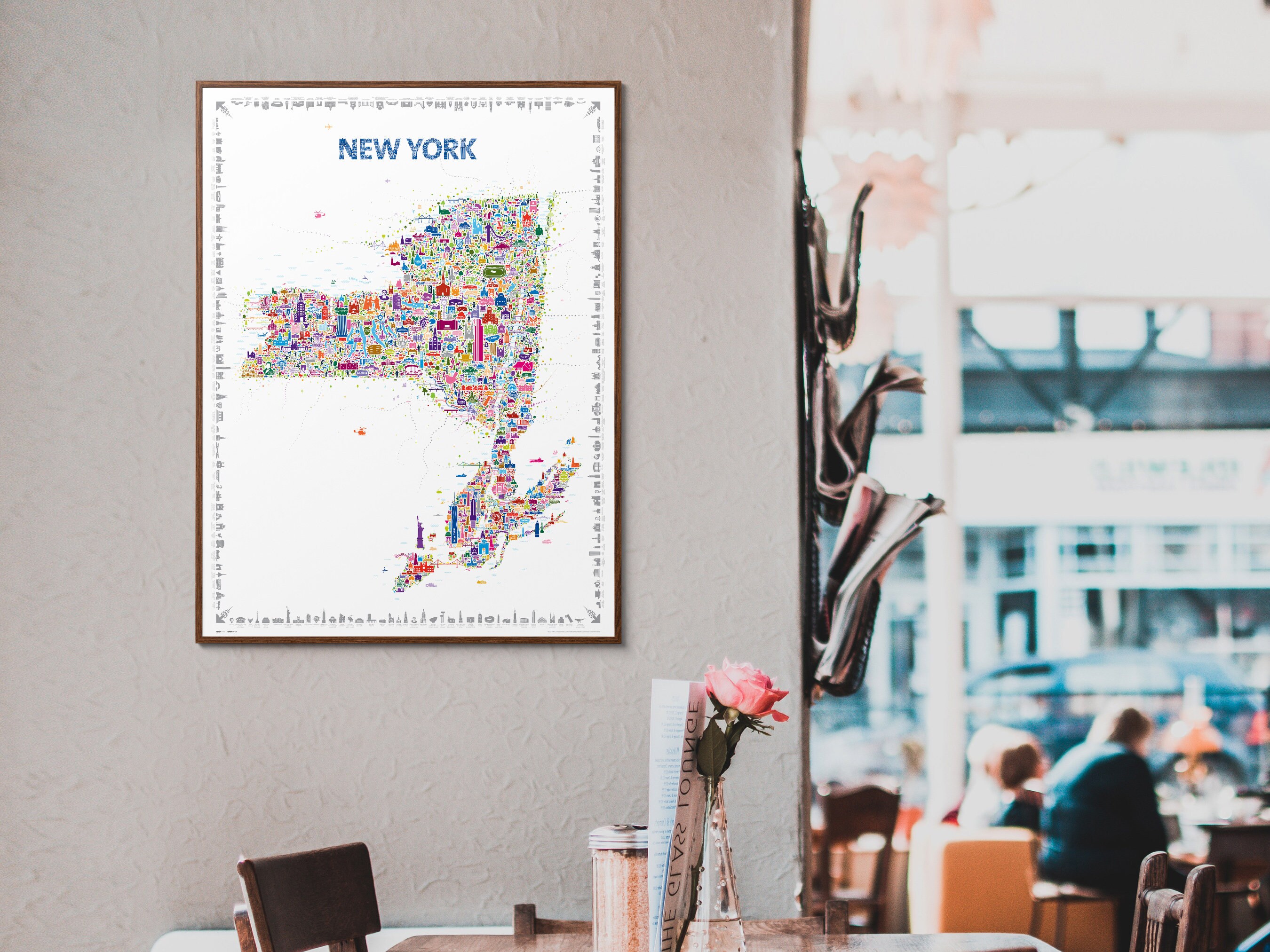 Iconic New York State Poster Map Colorful Modern Style Wall Art Print ...