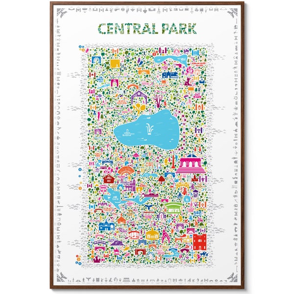 Decorazione da parete con iconico poster da parete per Central Park, per casa e ufficio moderni, stampa di Manhattan per camera da letto, soggiorno, souvenir colorati con mappa della città