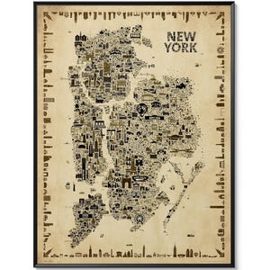 Iconic New York City 5 Boroughs Wall Art Poster – Vintage Sepia Edition |  Art Print Map of NYC for Home or Office Décor | Retro Style Gift