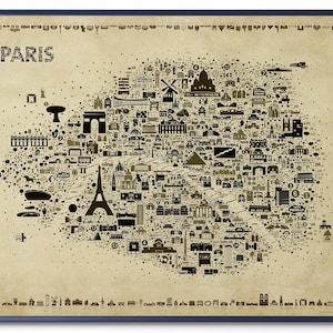 Iconic Paris Wall Art Poster — Vintage Sepia Edition |  Retro Print Map of French Capital for Home Office Décor | Gift Designer Artwork