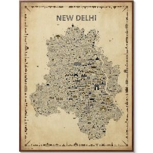 Iconic New Delhi Wall Art Poster – Antique Color Palette –  Art Print Map of Indian Capital for Home or Office Décor | Retro vintage style
