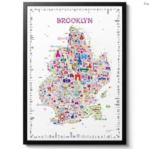 Brooklyn New York Poster zu Hause, im Büro, im farbenfrohen Stadtplan von New York | City Decor Reise Modernes Druck Geschenk