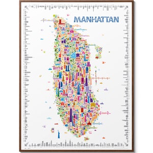 Kultige Manhattan New York Poster Art Print für Haus Büro Wände | Designer Wand Kunst Trendige Bunte NY Karte | Stadt Geschenk Dekor Souvenir