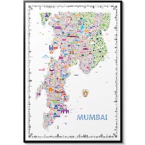 Póster moderno con mapa de Bombay impreso para sala de estar, dormitorio, oficina y cocina, obra de arte de la ciudad de Bombay, decoración estética para el hogar, arte de pared de 19 x 27 pulgadas