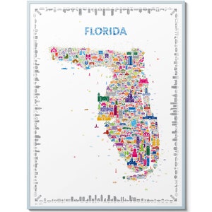 Iconische posterafdruk van Florida - kleurrijk designerkunstwerk Souvenir of the Sunshine State - trendy muurkunst decorkaart voor muren thuis of op kantoor