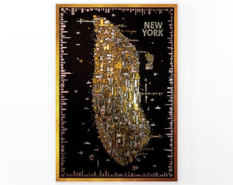 New York City large print poster map | Real foil gold, silver, copper bronze & metallic inks -Glam NYC Wall Art Decor Artwork for Home Walls