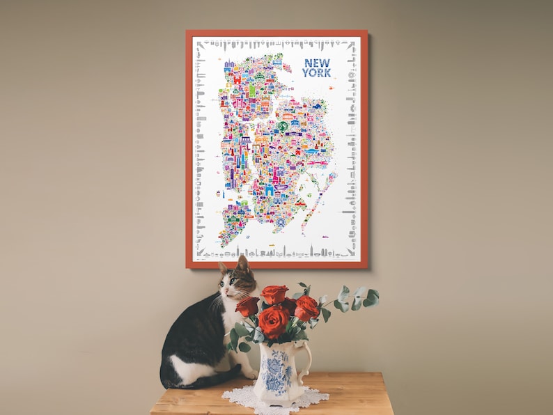 Iconic NYC 5 Boroughs Map Poster: Colorful New York City Wall Art Print ...