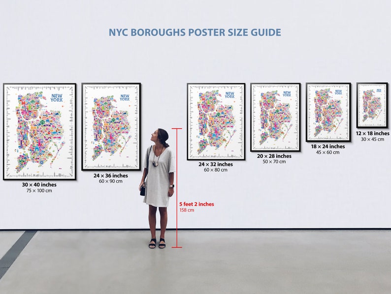 Iconic NYC 5 Boroughs Map Poster: Colorful New York City Wall Art Print ...