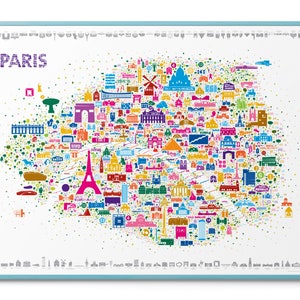 Paris Map Modern Poster Print for Living Room Bedroom Office and Kitchen | Vintage Designer France Artwork | Aesthetic Home Decor Wall Art