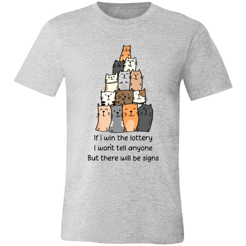 Lottery Winner Cats Tee: Silent Riches & Feline Clues Unisex, Various Colors/Sizes. Funny Gift Shirt for Cat Lovers. Athletic Heather