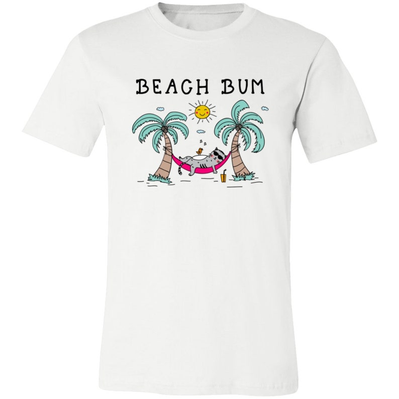 Beach Bum T-Shirt Unisex Tee Beach Life Summer Vacation Shirt Plus Size Beach Tee Cat Mom Cat Lover Gift Cute Cat Tropical Hawaiian Shirt White