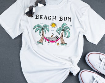 Beach Bum T-Shirt Unisex Tee Beach Life Summer Vacation Shirt Plus Size Beach Tee Cat Mom Cat Lover Gift Cute Cat Tropical Hawaiian Shirt