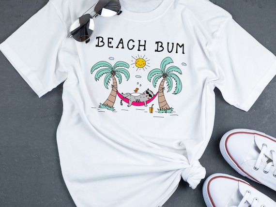 Beach Bum T-Shirt Unisex Tee Beach Life Summer Vacation Shirt Plus Size Beach Tee Cat Mom Cat Lover Gift Cute Cat Tropical Hawaiian Shirt