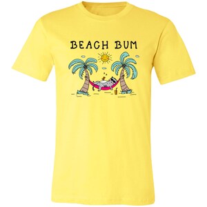 Beach Bum T-Shirt Unisex Tee Beach Life Summer Vacation Shirt Plus Size Beach Tee Cat Mom Cat Lover Gift Cute Cat Tropical Hawaiian Shirt Yellow