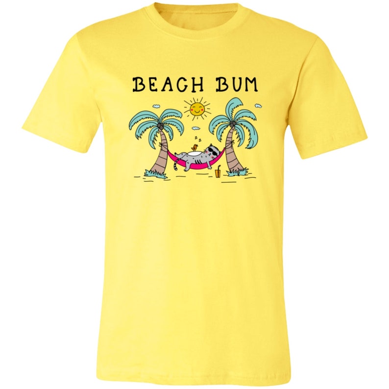 Beach Bum T-Shirt Unisex Tee Beach Life Summer Vacation Shirt Plus Size Beach Tee Cat Mom Cat Lover Gift Cute Cat Tropical Hawaiian Shirt Yellow