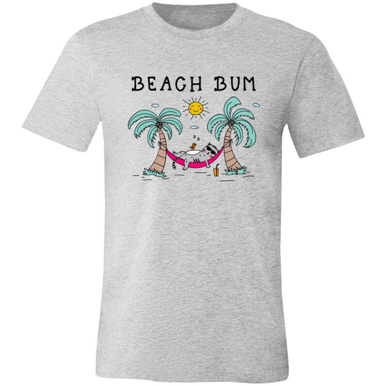 Beach Bum T-Shirt Unisex Tee Beach Life Summer Vacation Shirt Plus Size Beach Tee Cat Mom Cat Lover Gift Cute Cat Tropical Hawaiian Shirt Athletic Heather