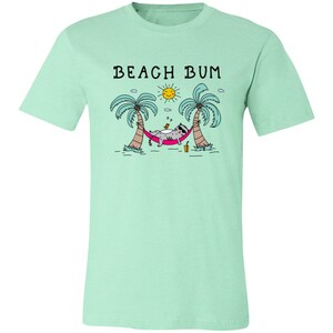 Beach Bum T-Shirt Unisex Tee Beach Life Summer Vacation Shirt Plus Size Beach Tee Cat Mom Cat Lover Gift Cute Cat Tropical Hawaiian Shirt Heather Mint