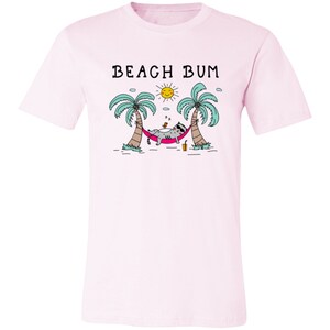 Beach Bum T-Shirt Unisex Tee Beach Life Summer Vacation Shirt Plus Size Beach Tee Cat Mom Cat Lover Gift Cute Cat Tropical Hawaiian Shirt Soft Pink