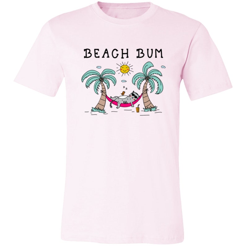Beach Bum T-Shirt Unisex Tee Beach Life Summer Vacation Shirt Plus Size Beach Tee Cat Mom Cat Lover Gift Cute Cat Tropical Hawaiian Shirt Soft Pink