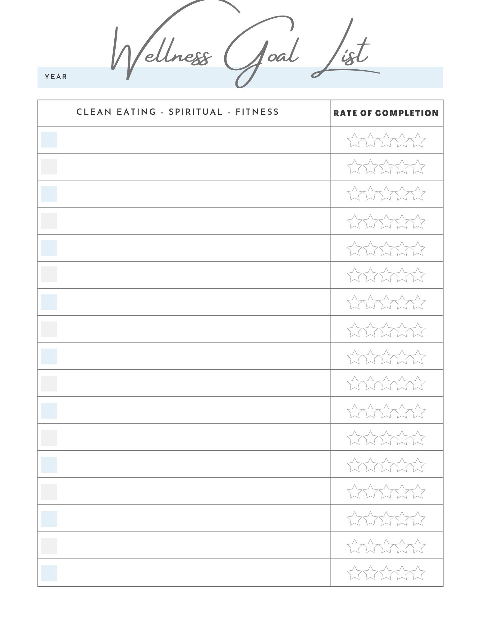 Wellness Goal List Printable Planner Challenge Spiritual