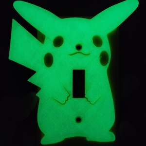 Pikachu Light Switch Cover ,Flip toggle , Glow in the Dark . Kids room.
