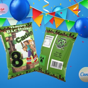 mine crafter editable chip bag for kids birthday