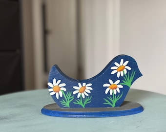Hand-painted Blue Bird Candlestick Holder - Vintage