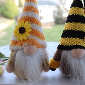 Pair of Spring Bee Gnome, Sunflower Bee Gnome, Small Spring Gnome Decor, Adorable Handmade Gnomes, Faceless Gnome - Tiered tray decor