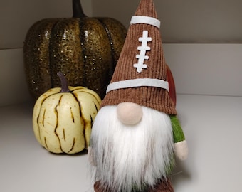 Mini Football Gnome: Green Body, Football Hat - Sports Fan Decor